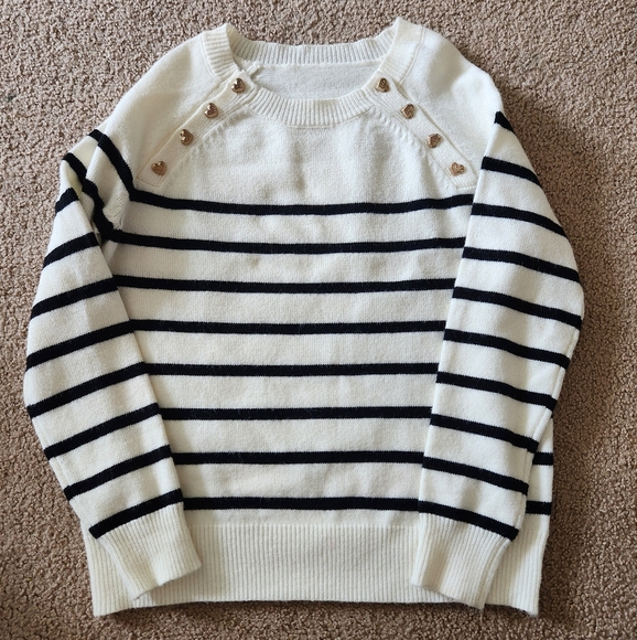 SHEIN Black and White Striped Sweater with Button Detail - Picture 1 of 4